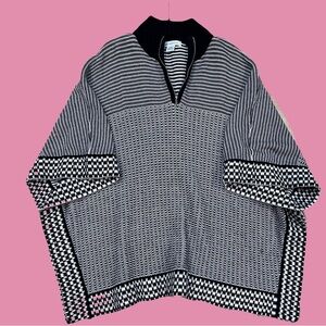 Women’s Black and White Knit Poncho
